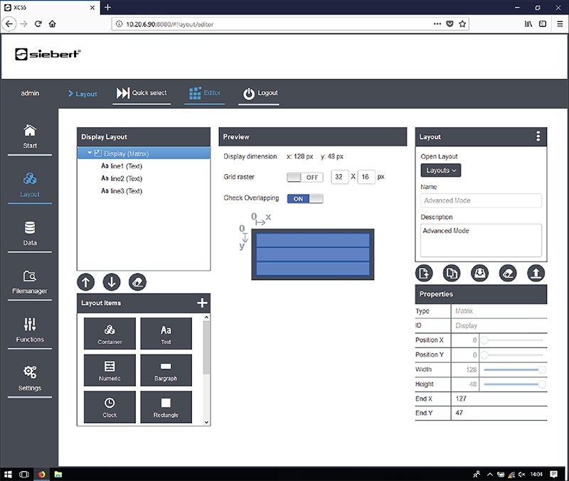 Display a LED Matrix per interno Serie XC50 - Editor del Layout